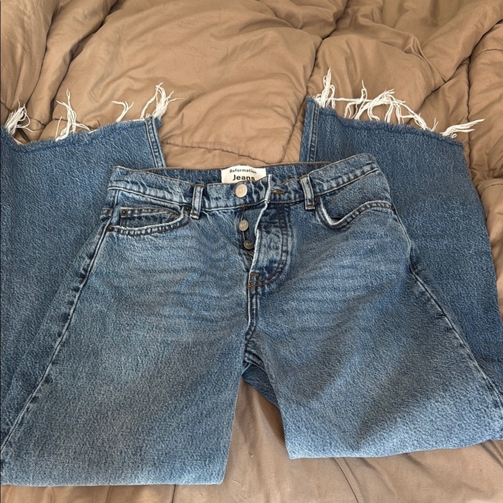 Reformation Blue Sydney Wash  Wide Leg Jeans